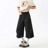 Summer Thin Casual Pants Men Fashion Black Wide Leg Pants Men Streetwear Hip-hop Loose Ice Silk Pants Mens Cropped Trousers voguable