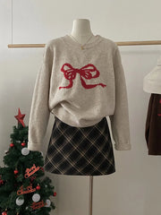 Sweet Knitted Sweater Women Oversized Bow Embroidery Pullover Korean Fashion Casual Jumper All-Match Autumn Winter High Street voguable