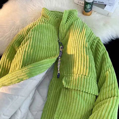 Winter Warm Corduroy Parkas Women Y2K Korean Streetwear Solid Stand Collar Puffer Jacket Bf Loose Preppy Zipper Fluffy Outwear voguable