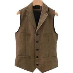 Tweed Herringbone Mens Suit Vest Slim Fit Notch Lapel With 4 Pockets Groomsmen Wedding Waistcoat For Wedding voguable