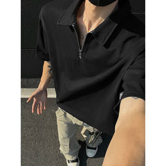 Mens tshirt Loose Fit Half Zip Polo Collar Solid Color Summer T Shirt New Casual Sports Comfortable Daily Basic Top voguable