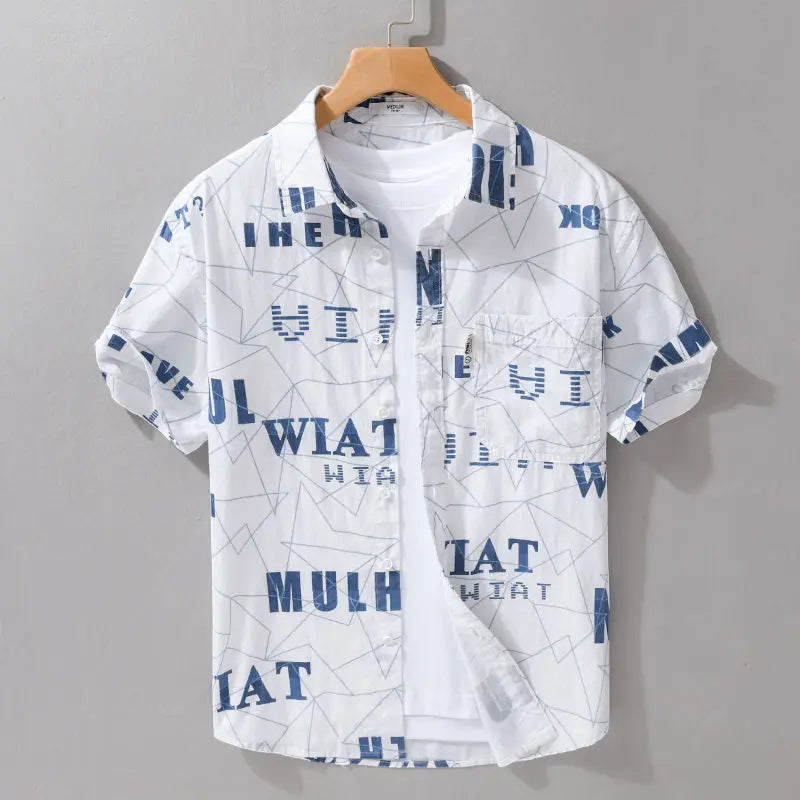 Voguable Summer Japanese Printed Men Fashionable Short-sleeved Shirt Casual Loose Versatile Cardigan voguable