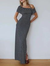 Off-shoulder Polka Dot Maxi Dress For Women Gown Fashion Halter Sleeveless Backless bodycon Split Long Dress Elegant voguable