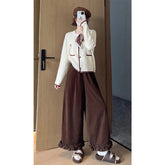 Voguable Corduroy Wide Leg Pants Women Harajuku Vintage Ruffles Patchwork Baggy Pants Winter Japanese Streetwear Casual Straight Trousers voguable