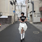 Korean Style Irregular Skirt Women Vintage Elegant White Ruffle Skirt Lace Patchwork Summer Layered Midi Skirts Street voguable