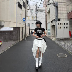 Korean Style Irregular Skirt Women Vintage Elegant White Ruffle Skirt Lace Patchwork Summer Layered Midi Skirts Street voguable