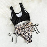 Voguable Leopard Print Swimwear One Piece Swimsuit Women Cut Out Monokini Drawstring Lace-up Bathing Suit High Cut Swimming Wear voguable