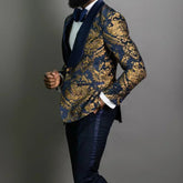 Voguable Men's Floral Jacquard 2-Piece Suit Slim Fit Blazer And Pant Set Shawl Lapel for Prom Business Wedding Evening Party voguable