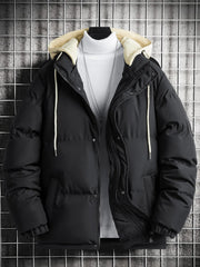 Winter Casual Male Windbreak Cotton Padded Down Jacket Warm Thick Mens Outwear Parkas New Solid Color Hooded Collar Men Parka voguable