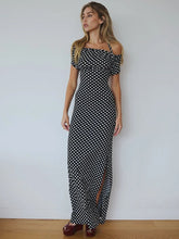 Off-shoulder Polka Dot Maxi Dress For Women Gown Fashion Halter Sleeveless Backless bodycon Split Long Dress Elegant voguable