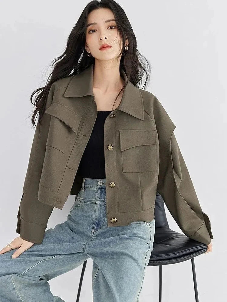 Streetwear Y2K Cargo Jacket Women Vintage Casual Long Sleeve Fall Short Coat Harajuku American Retro Pockets Bf Outwear Top voguable