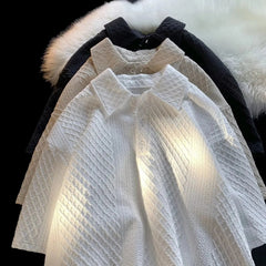 American Style Shoulder Polo Shirt Short Sleeved Men's Heavyweight Texture Collar T-shirt Design Versatile Seven Quarter Sleeves voguable