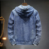 Spring Autumn Men's Hooded Denim Jacket Windproof Casual Coats Male Large Pocket Sports Denim Jackets Solid Fashion Streetwear voguable