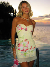 Off-shoulder Strapless Sexy Mini Dress For Women Robe Yellow Sleeveless Backless Ruffled Printed Club Dress Vestido voguable