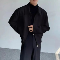 Autumn Men Clothing Men's Jacket White Shoulder Pad Coat High-end Solid Color Lapel Double Zipper Short Jackets for Men voguable