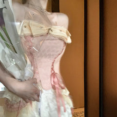 French Elegant Corset Suit Women Bow Tie Sexy Lace Tube Top White Shorts Two Piece Casual Fashion Summer Female Two Piece Set voguable