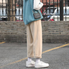 Winter Thick Woolen Pants Men Warm Fashion Casual Straight Pants Men Korean Loose Wide Leg Pants Mens Thicken Suit Trousers voguable