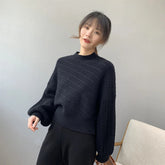 Fall Winter Thick Half Turtleneck Women Pullover Fashion Warm Lantern Sleeve Knitted Sweater Korean Loose Pure All-Match Jumper voguable