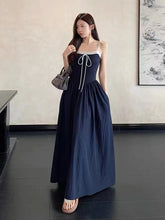 Lace Patchwork Bandage Dress for Women Y2K Summer Elegant Slim Navy Midi Dress Sweet Preppy Sleeveless A Line Vestidos Mujer New voguable