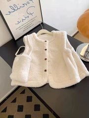 Faux Lamb Fur Vest Women Fashion Patchwork Loose Casual Camis Autumn Korean Single Breasted Sleeveless Plush Cardigan Ladies voguable