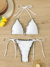 Voguable Triangle Halter String Bikinis Women Sexy Ruffle Swimsuit Solid Cherry Swimwear Female Bathers Bathing Swimming Swim Suit voguable