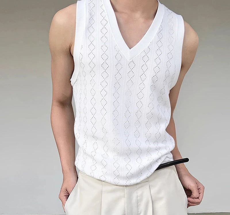 Men Tank Tops V Neck Sleeveless Summer Male Vests 2025 See Through Tops Breathable Fashion Men Clothing Streetwear S-5XL voguable