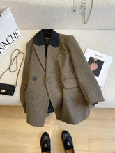 Houndstooth Faux Wool Blazer Women Autumn Korean Loose Double-Breasted Casual Coat Y2K Female Long Sleeve Lapel Suit Jacket new voguable