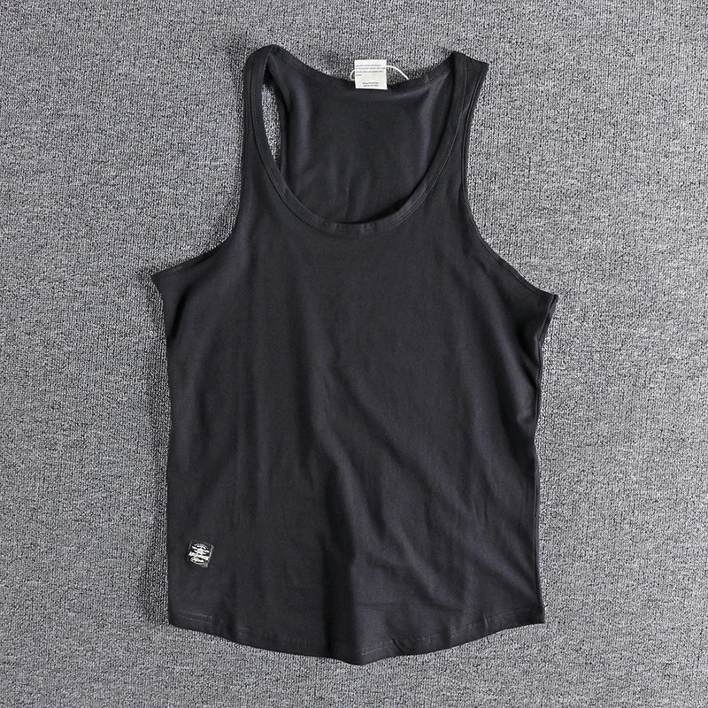 Voguable Summer New American Retro Sleeveless O-neck Soild Sleeve T-shirt Men's Fashion 100% Cotton Washed Old Casual Sports Vest Tops voguable