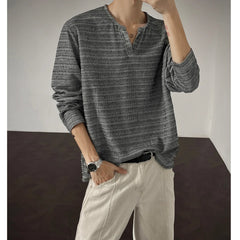 2025 New Fall Mens Long Sleeve Tshirt Soft Comfortable Casual Knitted Shirt V Neck Top Fashion Mens Clothing Teen Boys Clothing voguable