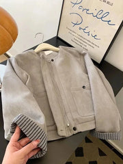 Women Faux Suede Y2K Jacket American Retro O Neck Long Sleeve Casual Coat Retro Casual Harajuku Streetwear Fall Winter Tops voguable