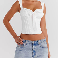 Women White Camisole Corset Tops Fitted Slim Cotton Summer Top Sexy Going Out Bodyshaper Bustier Tank Top voguable