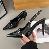 Voguable Women Pumps Elegant Rivet Buckle Strap Pointed Toe Sandals Sexy Thin Heels Striptease Prom Mules Shoes voguable