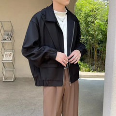 Early Autumn Maillard Short Men's Jacket Design Long Sleeve Coats Men High-end Lapel Zipper Solid Color Casual Jackets for Men voguable