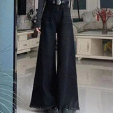 Voguable Black Wide Leg Jeans Women Autumn Vintage Raw Edge Tassels Bootcut Denim Pants Loose High Waist Streetwear Harajuku Trouser New voguable