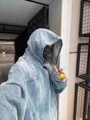 American Denim Jacket Hooded Pullover Sweatshirt For Men Women Trendy Couple's Clothing Oversized Hoodie Harajuku Gothic hoodie voguable