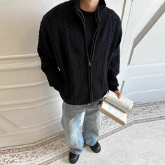 New Japanese Retro Men Cardigan Jacket Winter Light Luxury Trendy Turtleneck Knit Zip-up Long Sleeve Sweater Coat Premium Outfit voguable