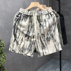 Men's Casual Tie-dye Shorts Loose Trend Oversized Corduroy Pocket Sports Cargo Street Shorts Drawstring Fashion Jogging Pants voguable