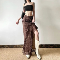 Design Sense Vintage Vintage Style Ruffled Cake Slit Skirt for Women voguable