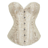 Voguable Overbust Corset Jacquard Floral Black White Pink Blue Korset Fish Boned Gothic Bustier Top Front Busk Clothing Gorset voguable
