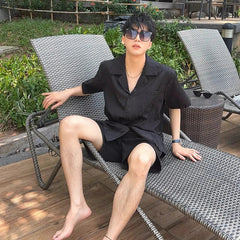 Summer Men's Clothing Light Luxury Jacquarded Suit Collar Shirts Streetwear Button-down Short Sleeve Retro Leisure Fashion M-3XL voguable