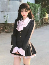 Voguable Japanese Striped Mini Dress Women Sweet Preppy Bow Flare Sleeve A Line Dresses Autumn Winter Fashion Slim Fit Belt Female Dress voguable