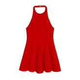 Versatile Halter Neck Backless Short Dress 2025 New A-line Zipper Solid Color Yellow Party Dress Fashion Vestidos Woman Clothing voguable
