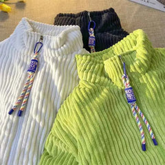 Winter Warm Corduroy Parkas Women Y2K Korean Streetwear Solid Stand Collar Puffer Jacket Bf Loose Preppy Zipper Fluffy Outwear voguable