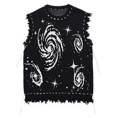 Harajuku Vest Sweater for men 2024 Ropa  Streetwear BF Tassel Jumper Fashion Casual Knitting Tanks Print Korean Waistcoat vest voguable