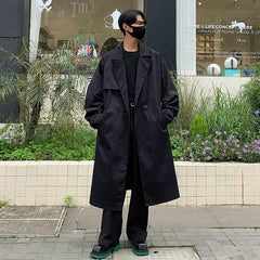 Autumn Trench Coat Men Oversized Fashion Khaki Black Long Coat Men Streetwear Korean Loose Windbreaker Jacket Mens Overcoat voguable