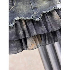 Spliced denim Skirt for Women New Age-reducing Versatile and Fashionable High-waisted Slimming A-line Short Skirt Trendy voguable