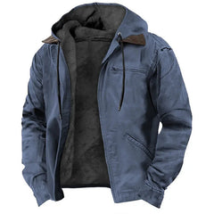 Winter New Men Casual Jackets Hooded Zipper Pocket Fashion Solid Color Fleece Warm Outerwear Male Outdoor Hooded Hoodie Coats voguable