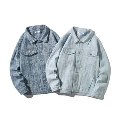 Spring Men Lapel Denim Coat Jacquard patter Fashion Washed denim jacket Motorcycle Jeans Jacket Hommes loose Cotton Casual Coats