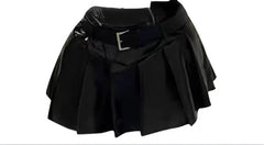 Voguable Cool Black Sexy Slim Fit Strapless Tops Women+ Y2k E-Girl High Waist Ruched A-line Skirts 2024 Summer Leather Two Piece Sets voguable