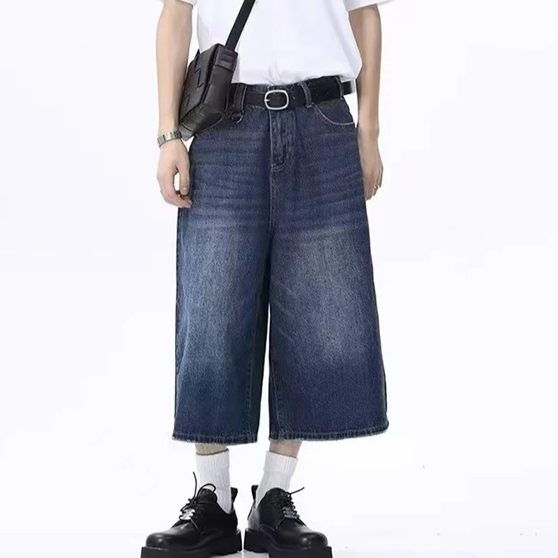 Men's Jeans American Style Vintage Loose Fit Wide Leg Straight Leg Denim Shorts Fashion Design Summer Y2k Gothic Washed Shorts voguable